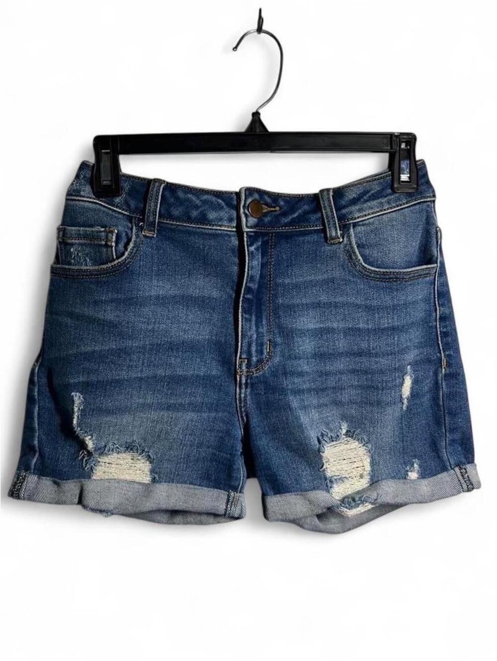 Fashion Nova Shorts Womens Medium Blue Distressed High Rise Cuffed Denim Jorts M